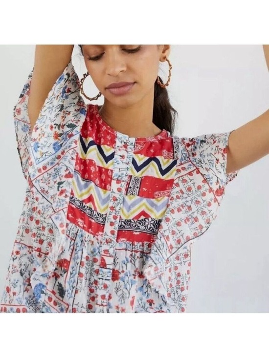 Let Me Be Tops - Anthropologie Let Me Be Patchwork Boho Floral Button Down Top Sz 4
